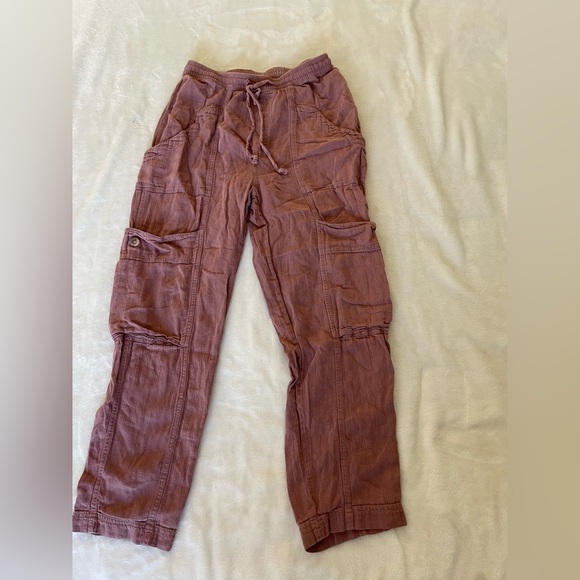 Free People Dusty Rose Cropped linen Cargo Pants - Picture 3 of 13